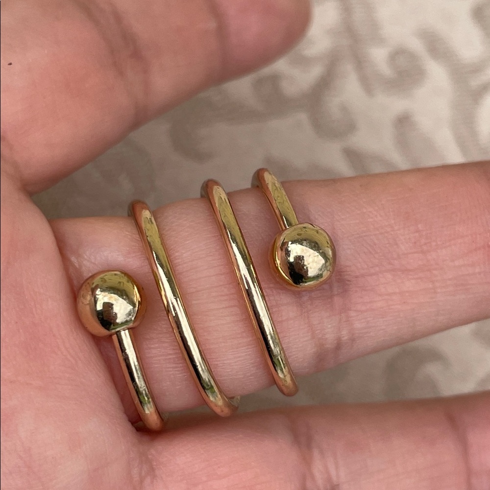 Gold Tone Spiral Coil Ring with Bead Accents